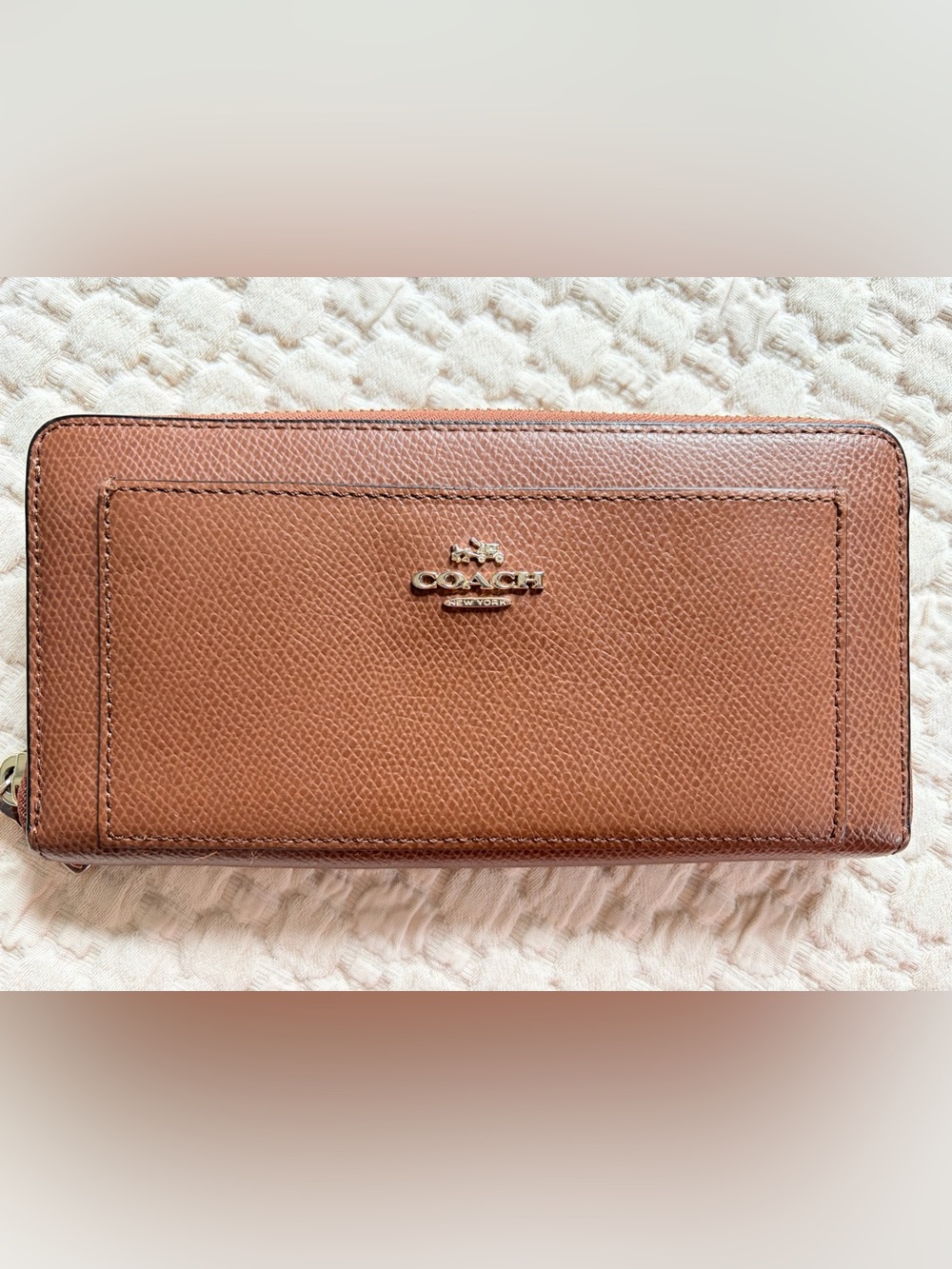 Coach Brown Pebbled Leather Zip-Around Slim Wallet